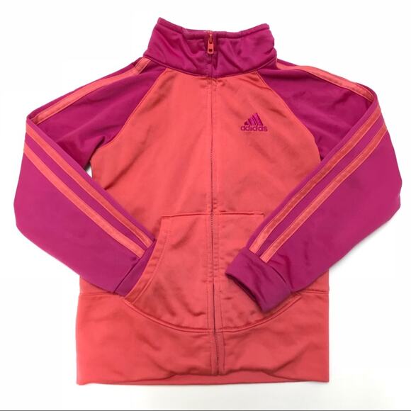 Adidas Classic Three Stripe Track Jacket in Pink Magenta Coral Girl's Size 4T - Picture 1 of 5